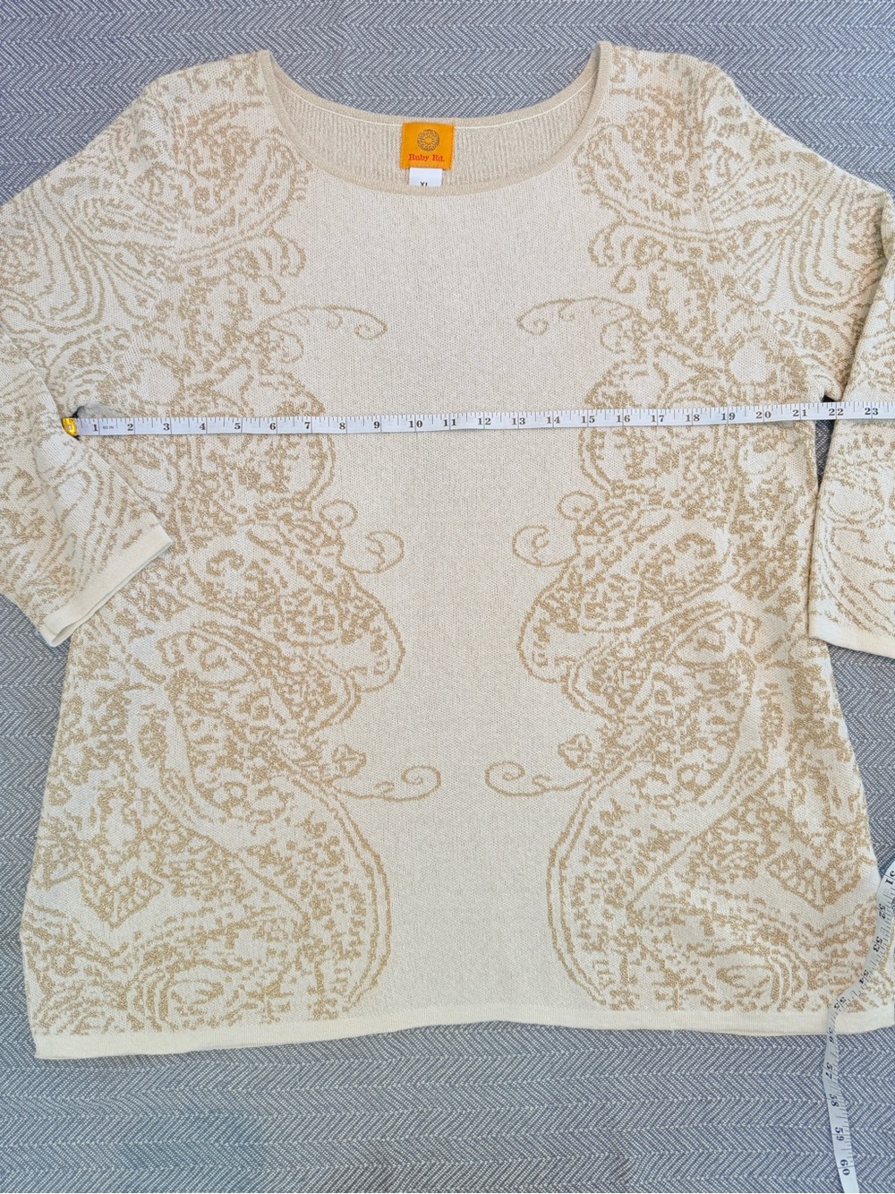 Ruby Rd. Cream and Tan Patterned Women's Pullover - Picture 4 of 5